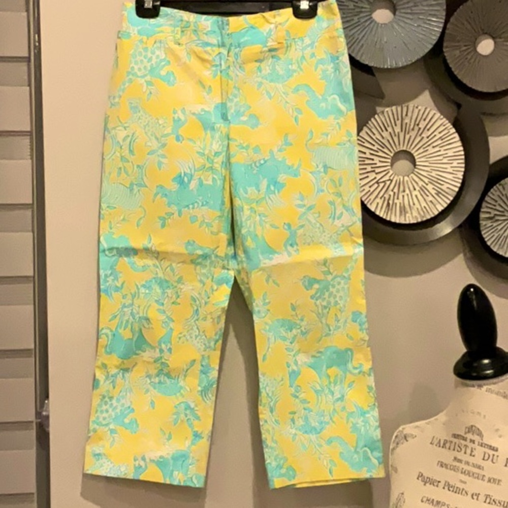 Lilly Pulitzer Yellow & Aqua Floral Cropped Pants